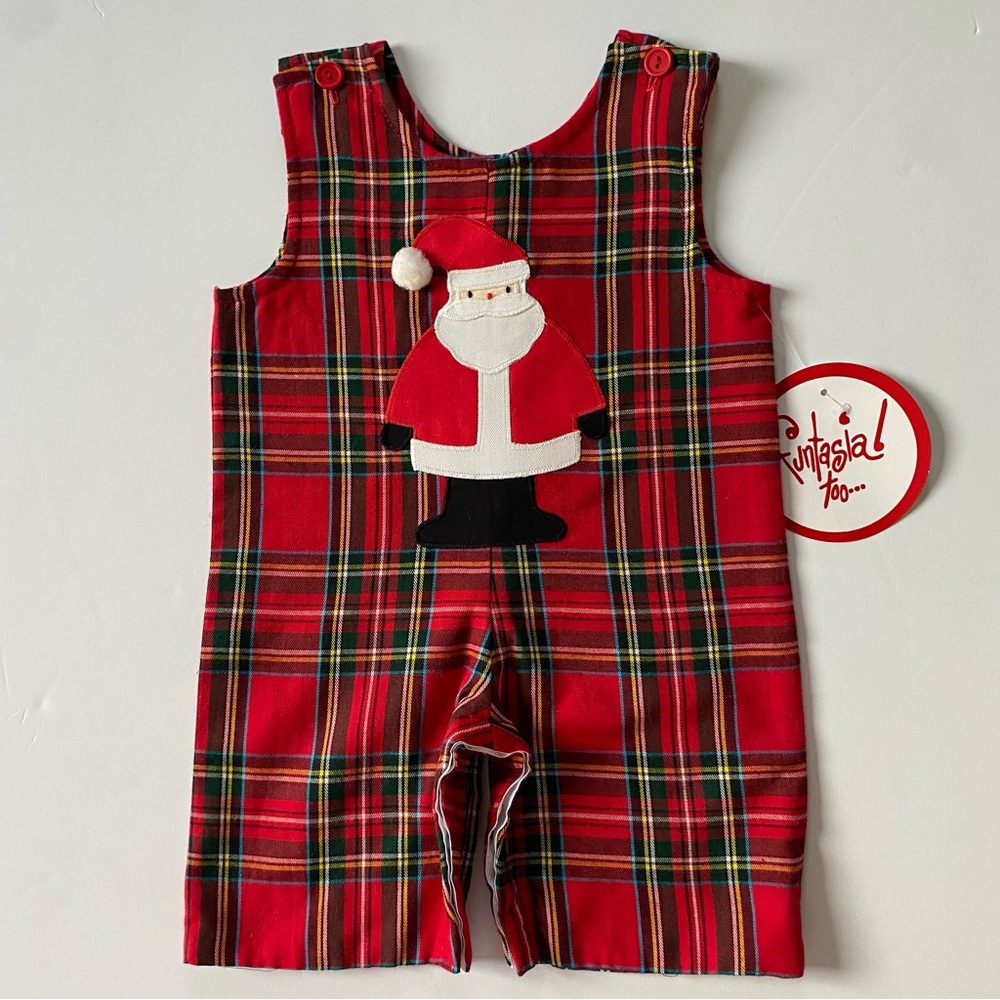 Christmas Overalls Size 3 Months NWT Santa Clause Red Plaid Baby Boys Girls new